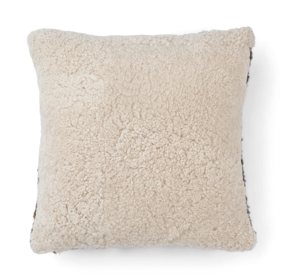 Trefarvet lammeskindspude | Korthåret | New Zealand | Dobbeltsidet | 46x46 cm Taupe/Grafitgrå/Beige
