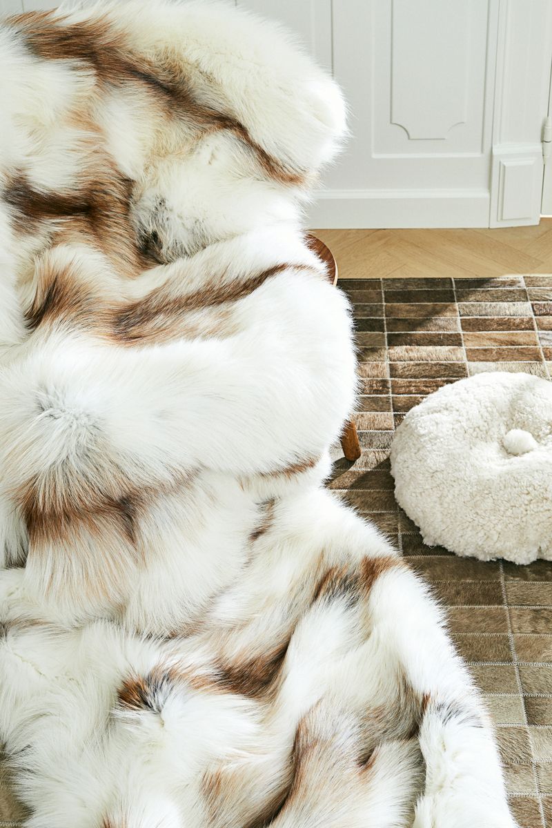 Premium tæppe af ræv | Bagside af kashmir | Light Gold | 150x150 cm Lys Guld