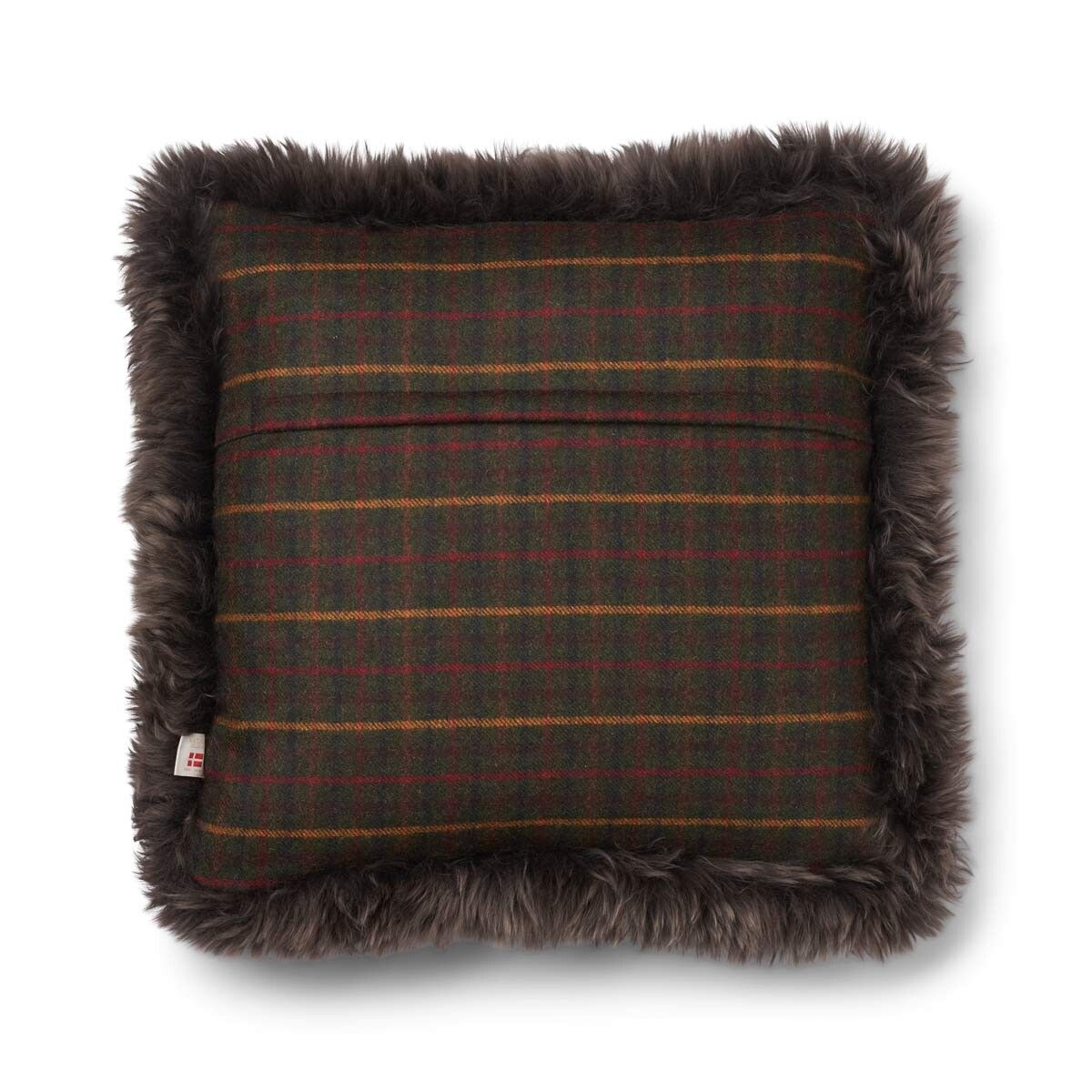 Checked Collection | Uldpude | Langhåret | Dobbeltsidet | 52x52 cm Tern Mørkegrøn / Valnød