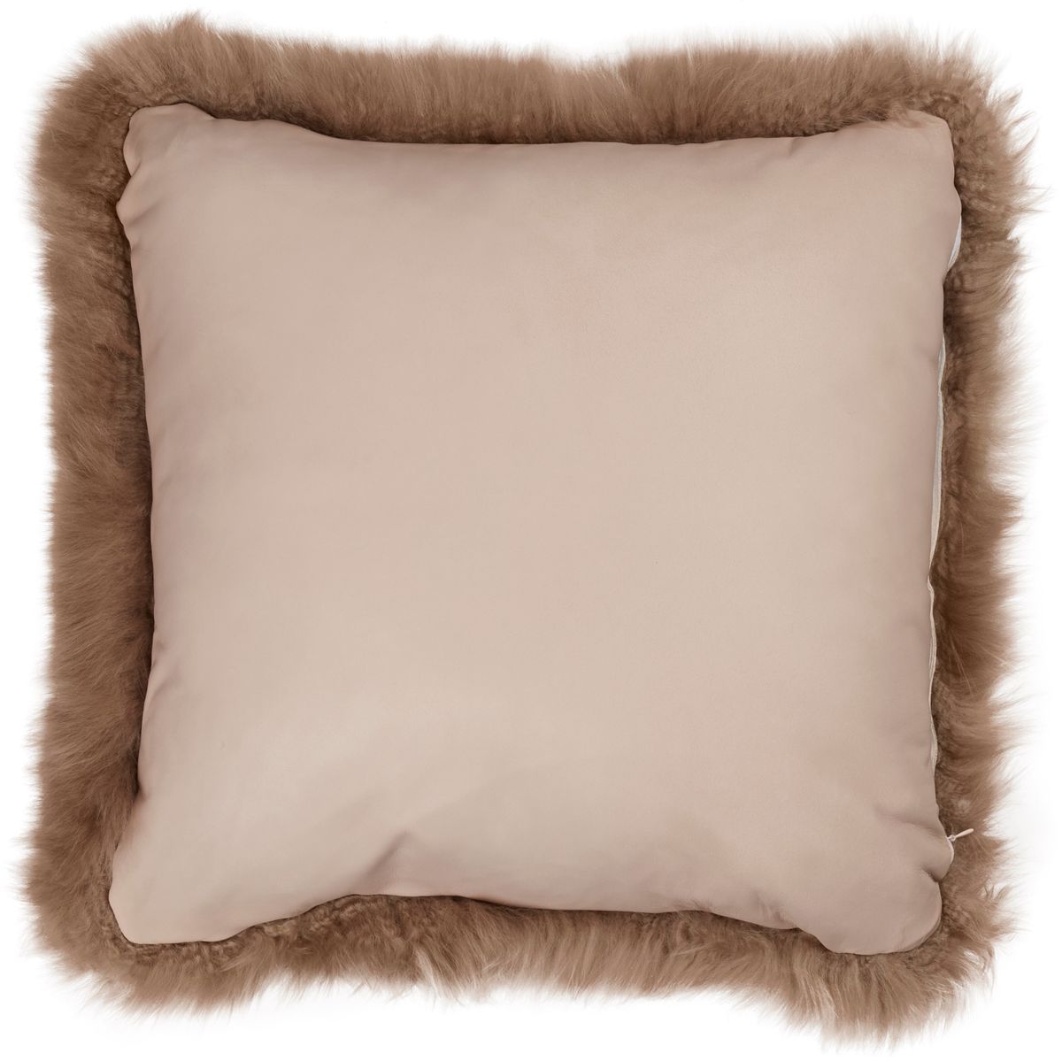 Lammeskindspude | Langhåret | New Zealand | Lædebagside | 50x50 cm Taupe