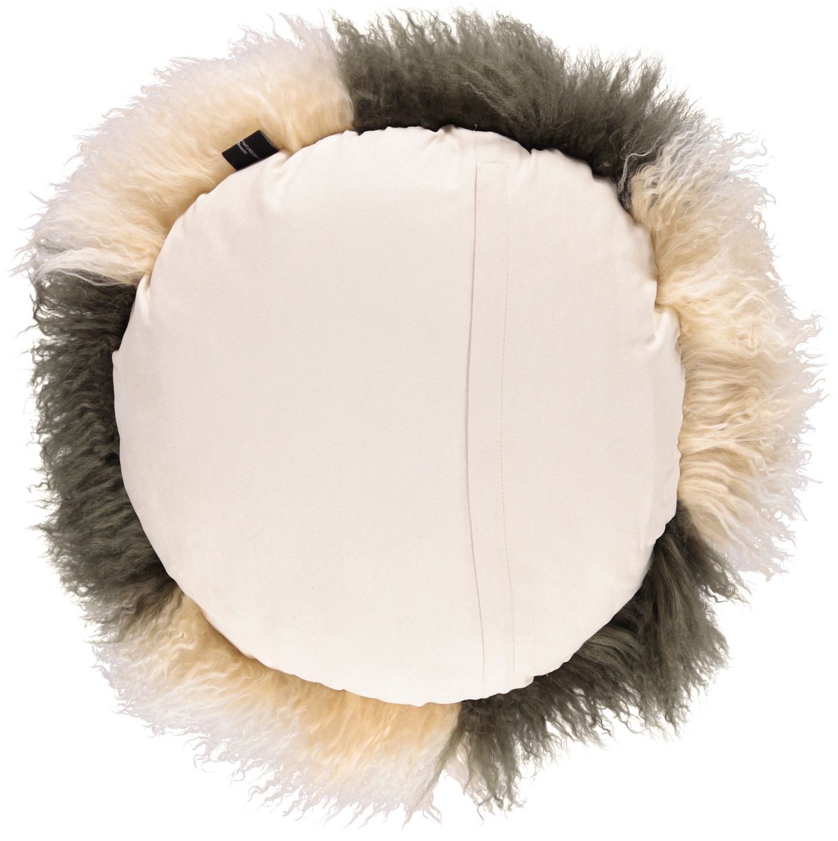 Lammeskindspude | Krøllet | Tibet | Ø45 cm, Ø62 cm & Ø38 cm Gylden Hvid / Mørkegrøn