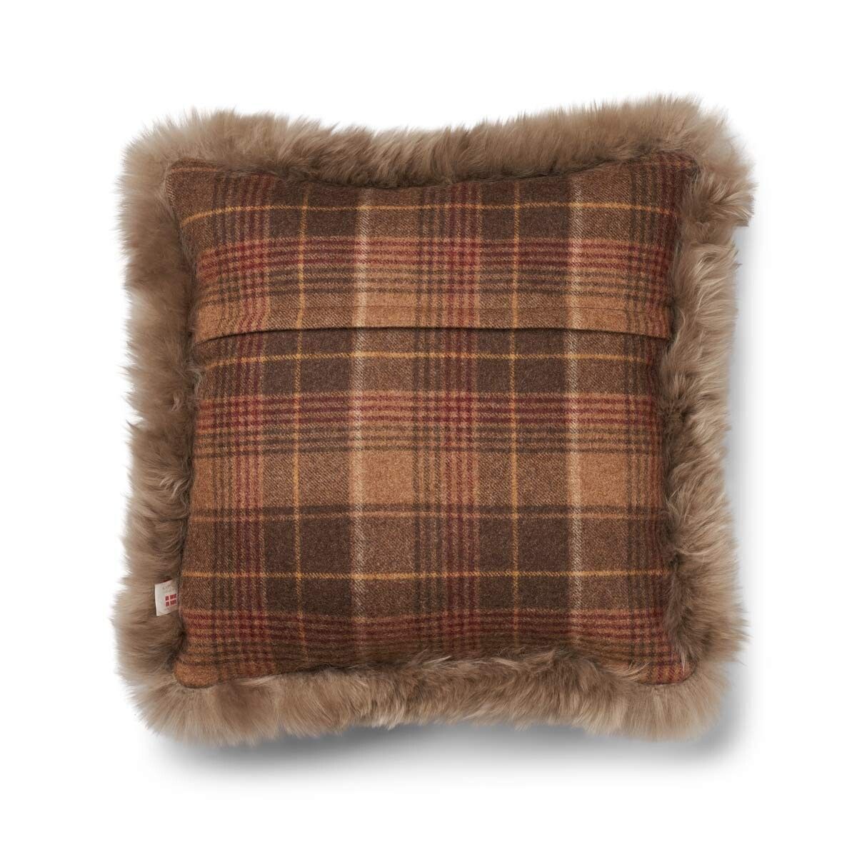 Checked Collection | Uldpude | Langhåret | Dobbeltsidet | 52x52 cm Kakao–Mørkebrun/Taupe