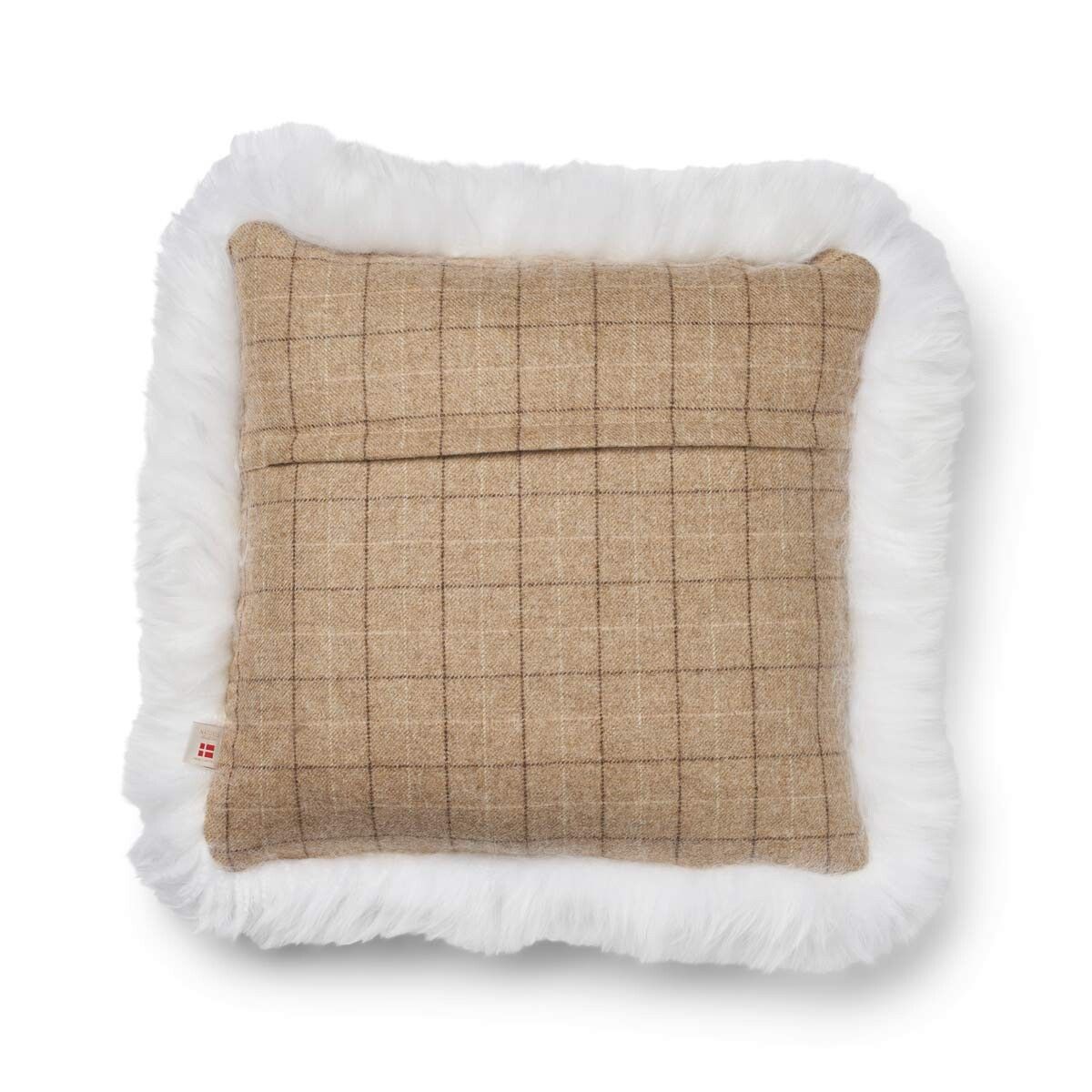 Checked Collection | Uldpude | Langhåret | Dobbeltsidet | 52x52 cm Tern / Beige / Hvid