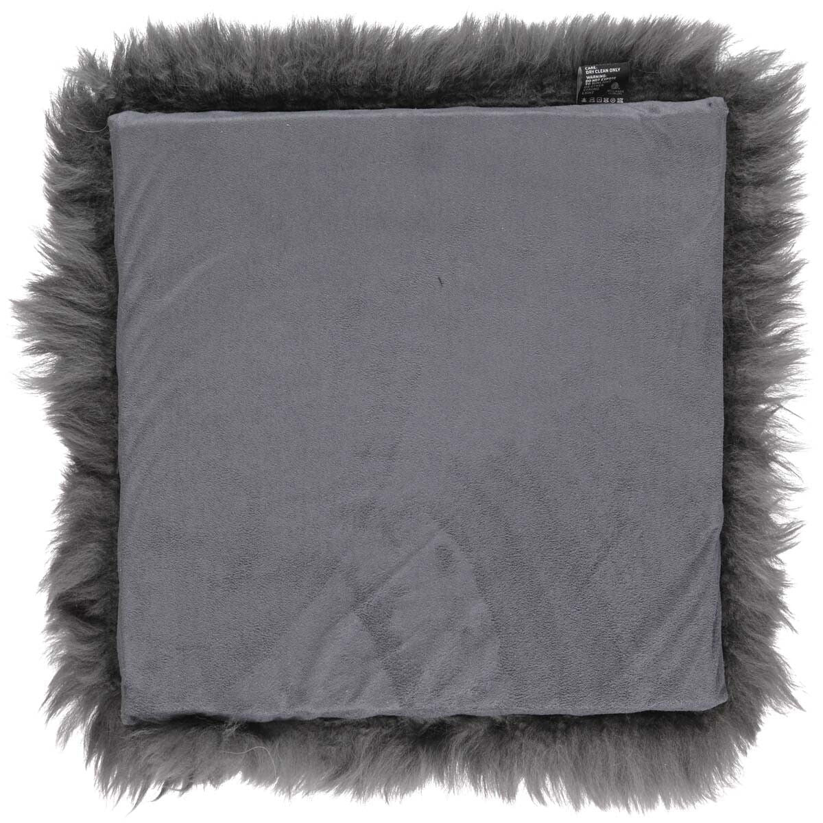 Sædehynde m/fyld | Langhåret | New Zealand | 37x37 cm Mørkegrå
