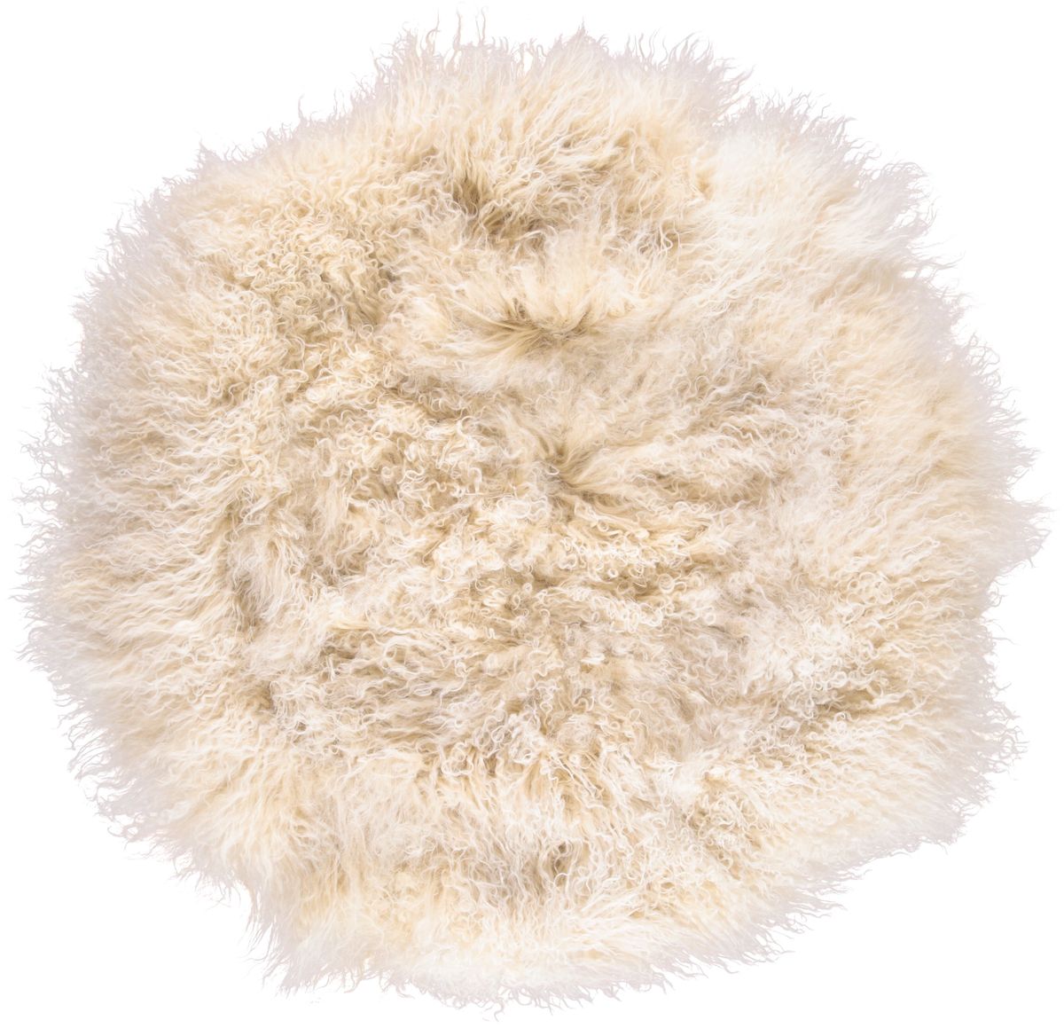 Lammeskindspude | Krøllet | Tibet | Ø45 cm, Ø62 cm & Ø38 cm Gylden Hvid