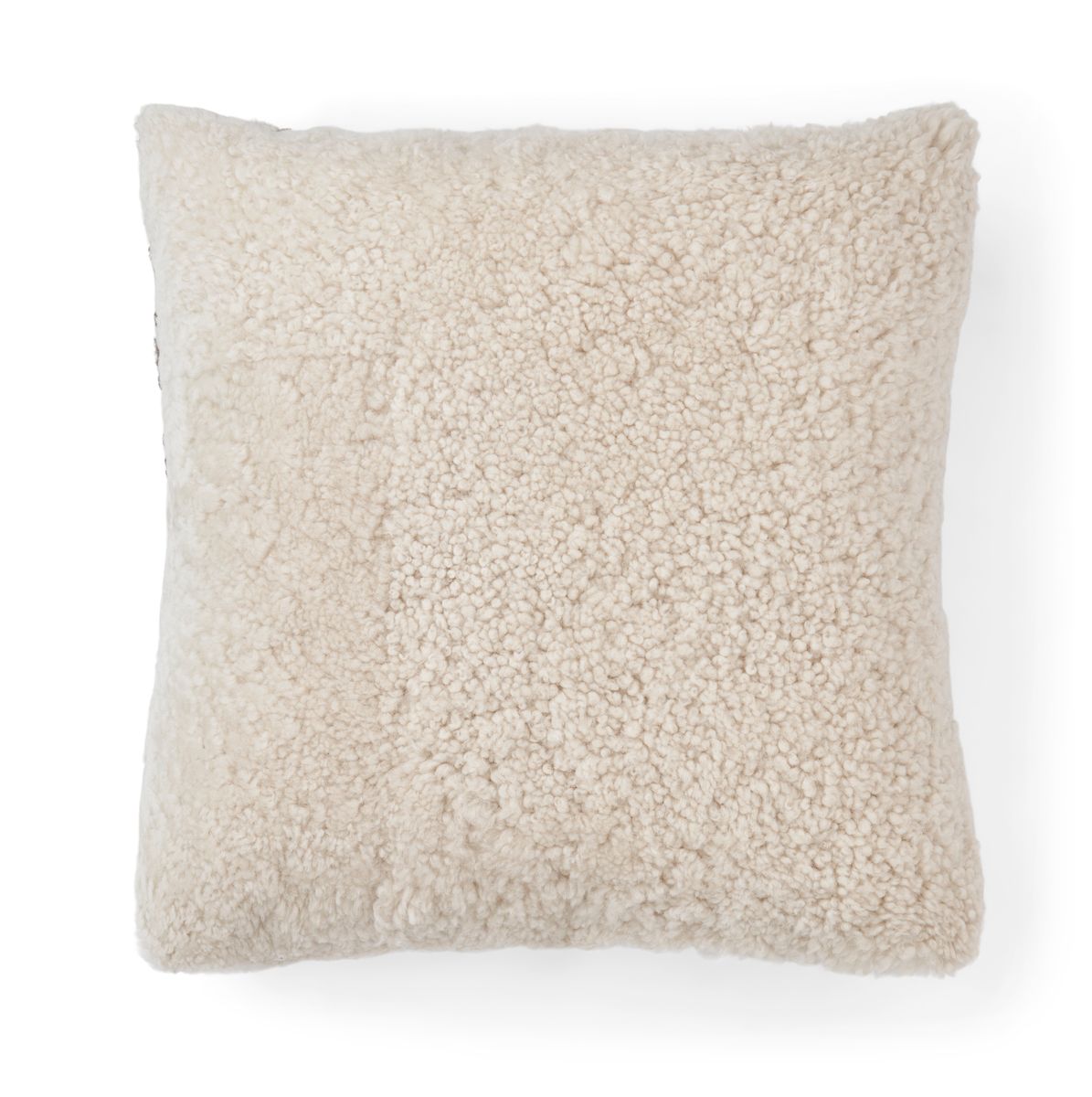 Trefarvet lammeskindspude | Korthåret | New Zealand | Dobbeltsidet | 46x46 cm Taupe/Pearl/Hvid