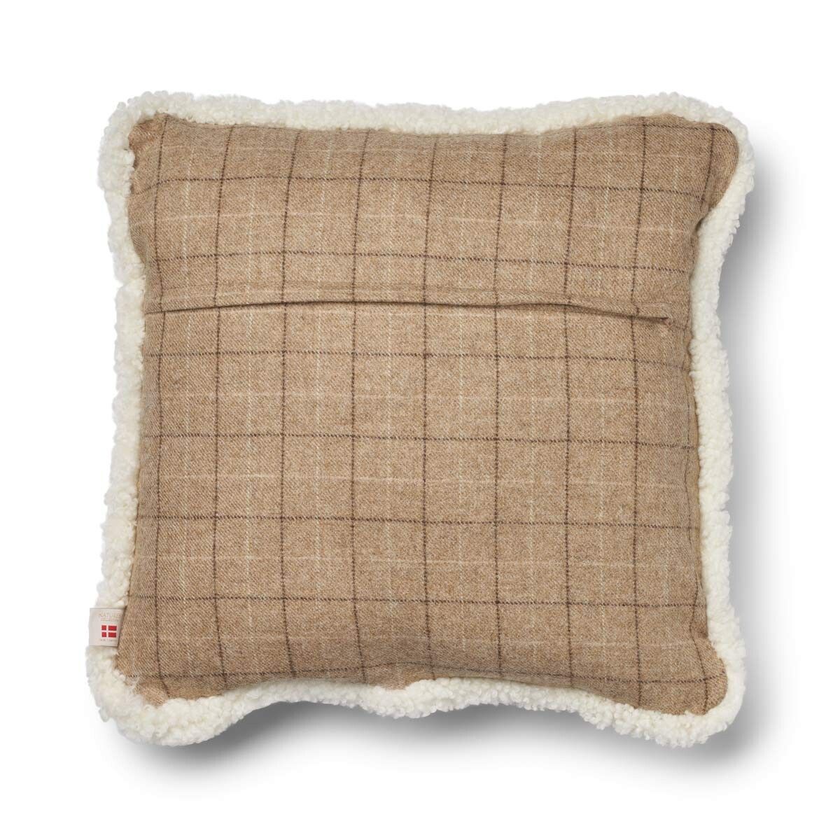Checked Collection | Uldpude | Korthåret | Dobbeltsidet | 52x52 cm Tern / Beige / Hvid