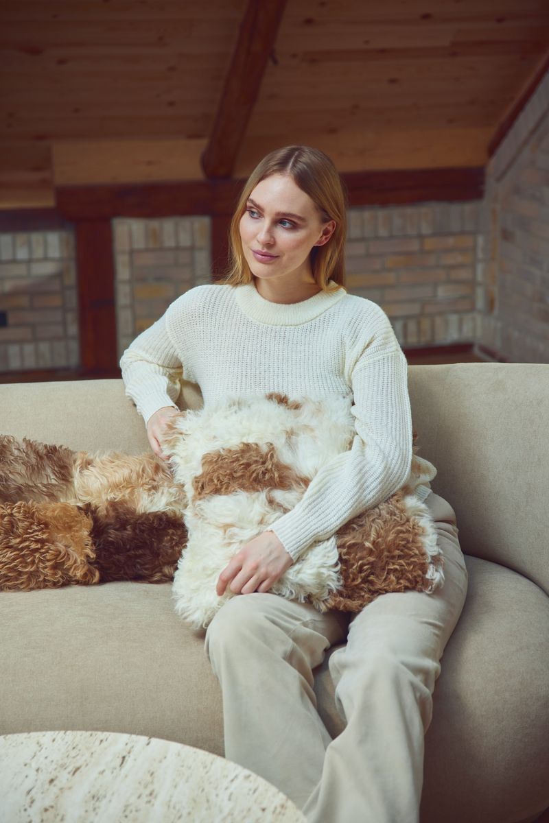 Lammeskindspude | Toscana | Dobbeltsidet Brun / Beige Mix