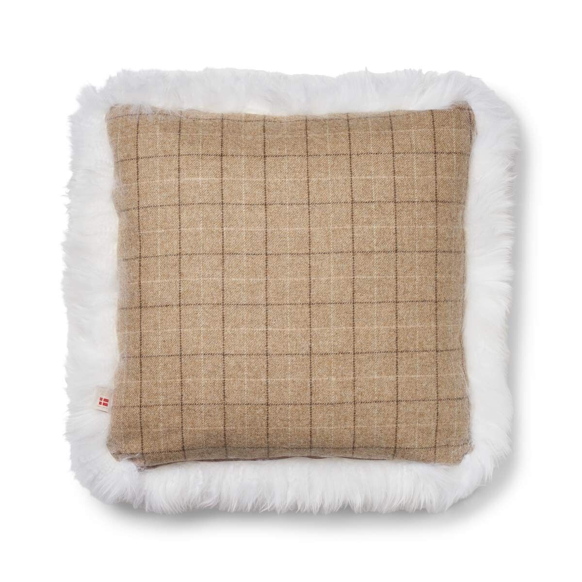 Checked Collection | Uldpude | Langhåret | 52x52 cm Havregryn-Beige/Hvid