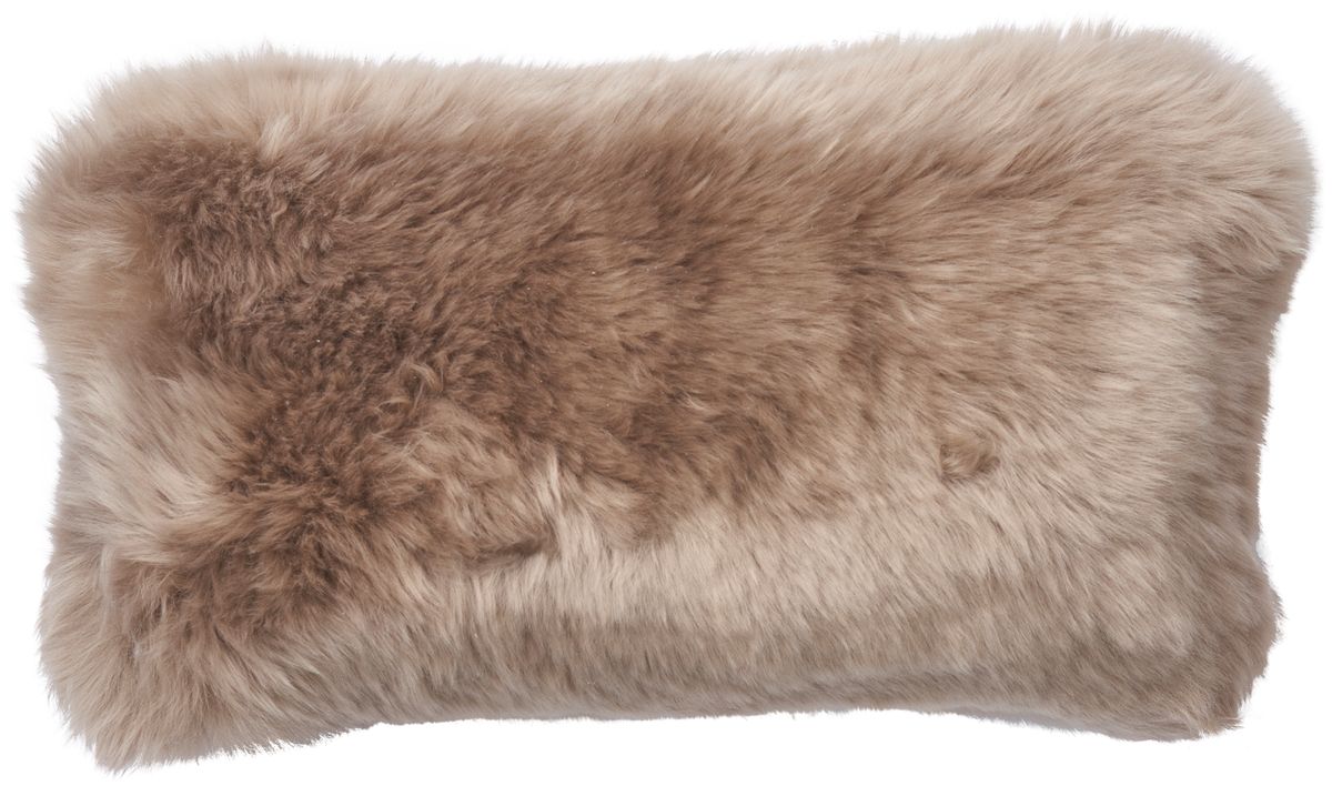 Lammeskindspude | Langhåret | New Zealand | Dobbeltsidet | 25x50 cm Taupe