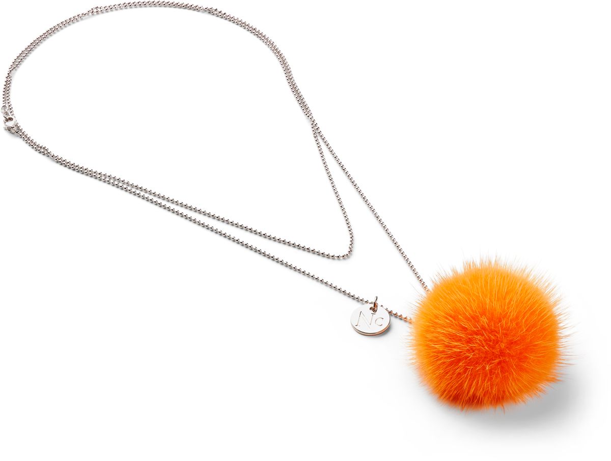 Halskæde Pom Pom Orangerød
