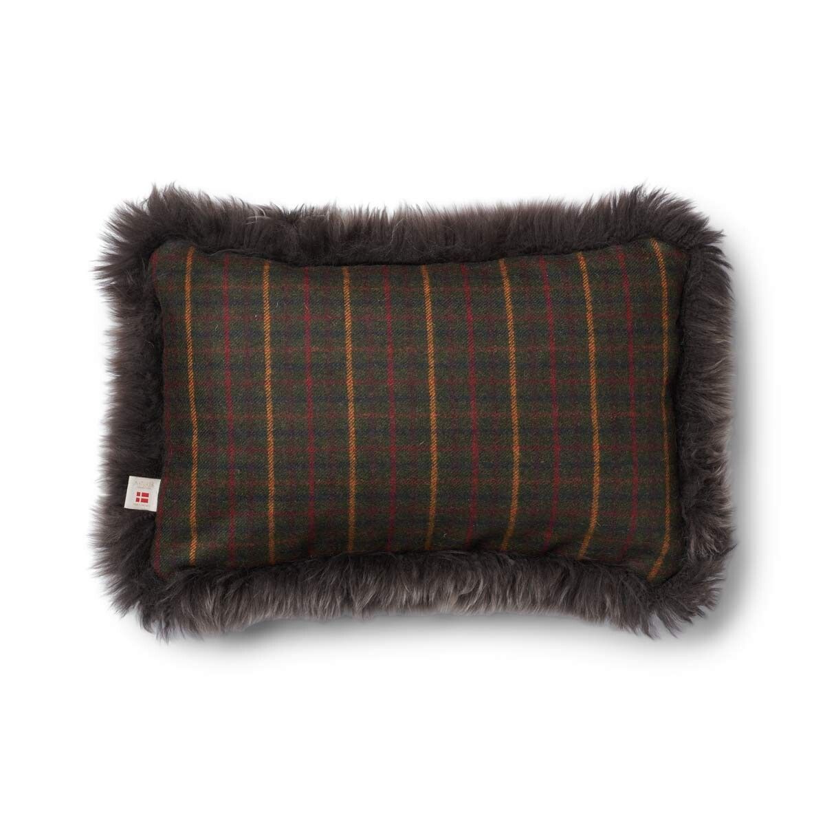 Checked Collection | Uldpude | Langhåret | 52x52 cm | 34x52 cm Kilberry Fir-Mørkegrøn/Valnød