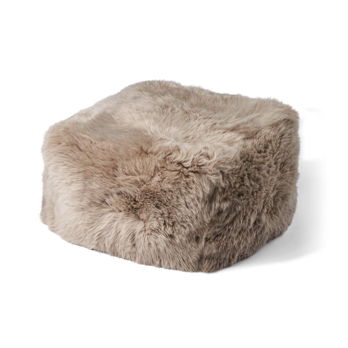 Firkantet puf | Langhåret | New Zealand | Læderbagside Taupe