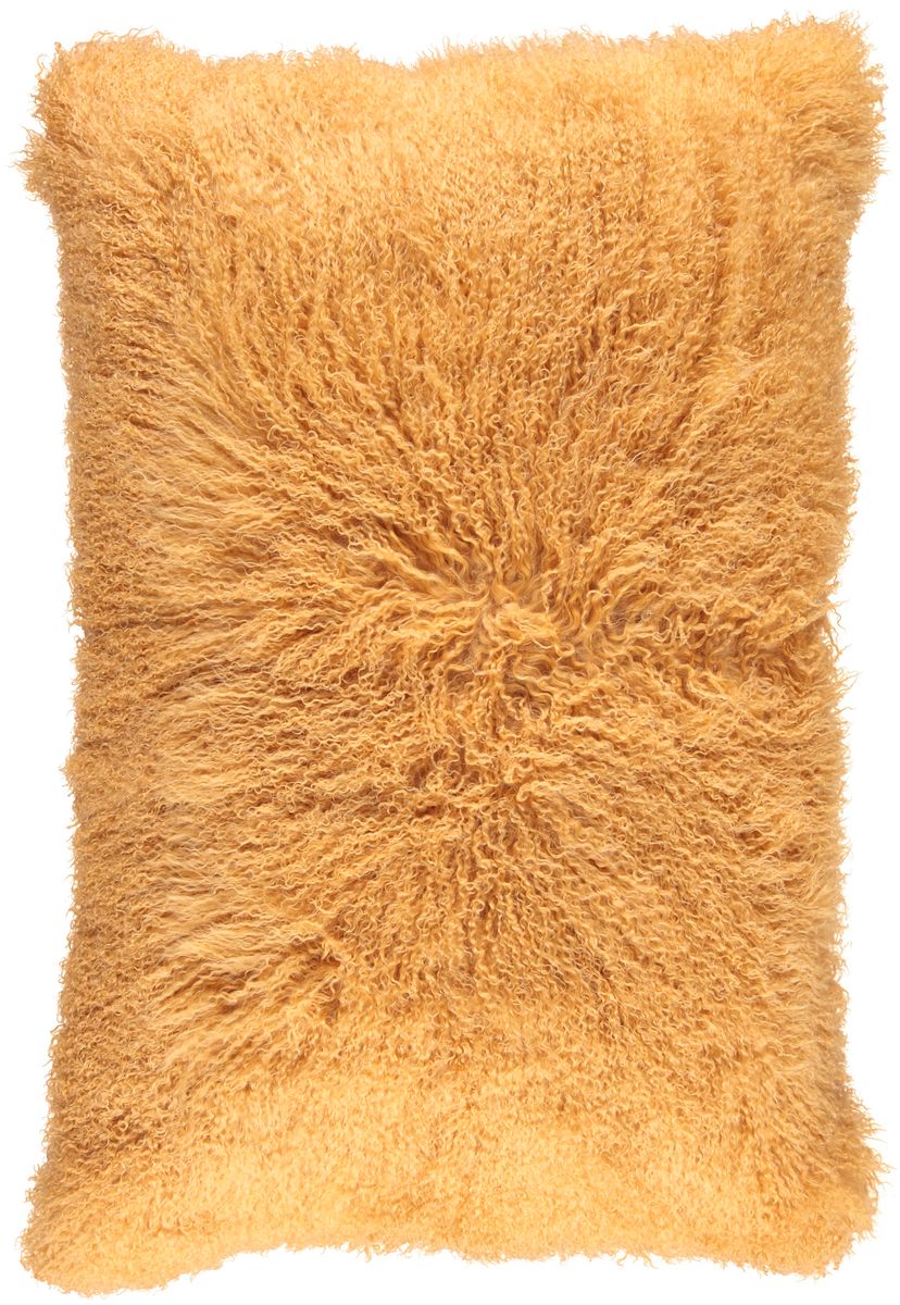 Lammeskindspude | Krøllet | Tibet | 60x90 cm Gul