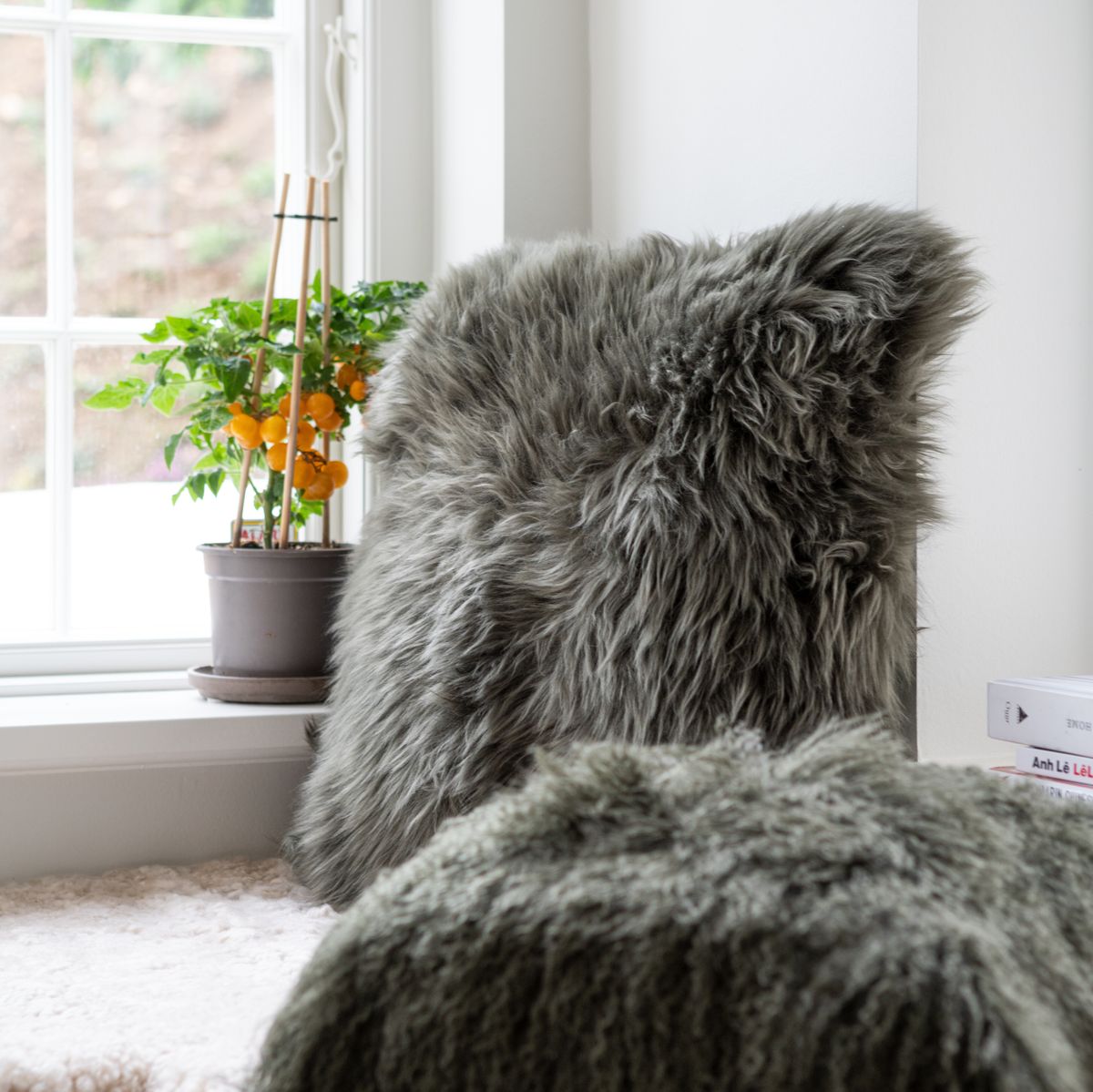 Lammeskindpude | Langhåret | New Zealand | 50x50 cm Lilla