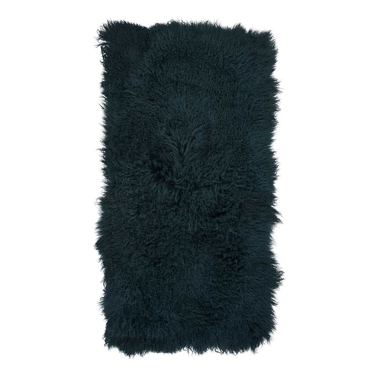 Lammeskindsplaid | Krøllet | Tibet | 60x120 cm Blågrøn