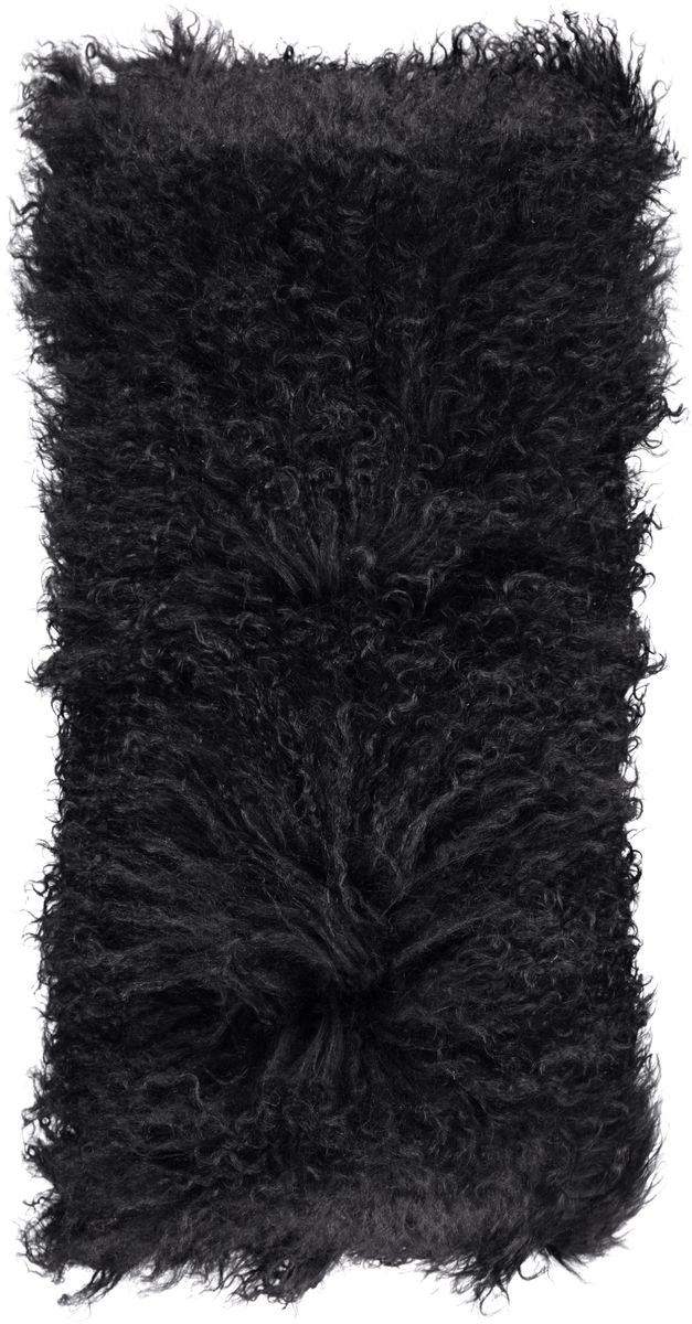 Lammeskindpude | Krøllet | Tibet | 28x56 cm Sort