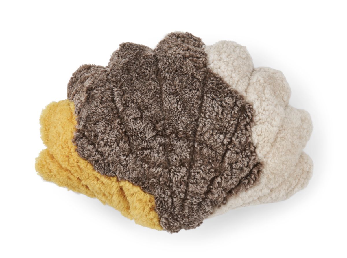 Trefarvet shell pude | Korthåret | New Zealand Gul / Lysebrun / Beige