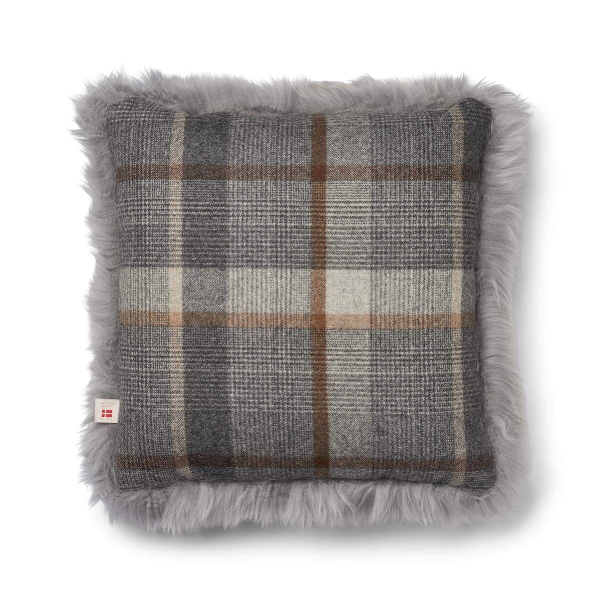 Checked Collection | Uldpude | Langhåret | 52x52 cm Glencheck-Grå/Lysegrå