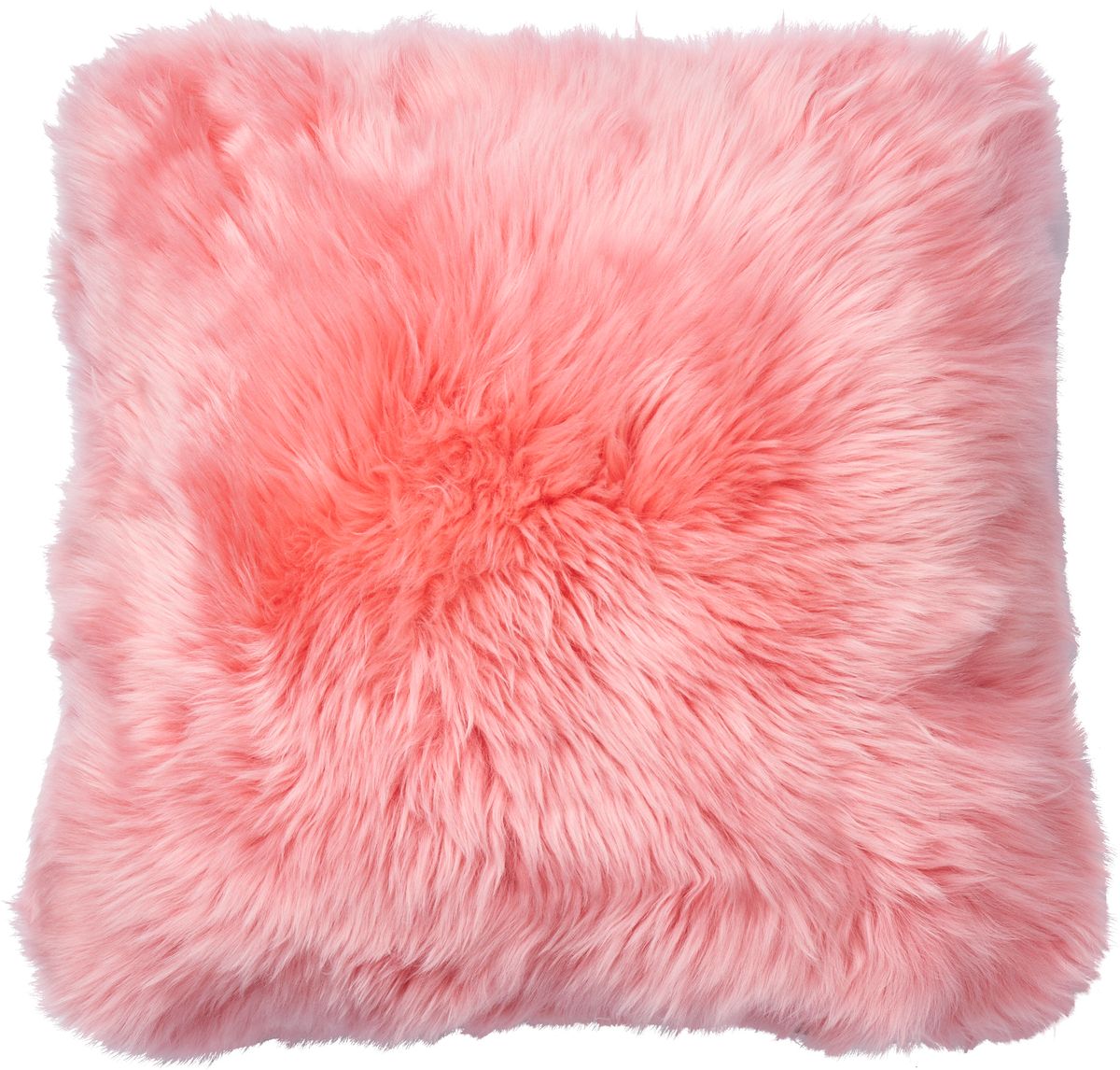 Lammeskindspude | Langhåret | New Zealand | Dobbeltsidet | 45x45 cm Koral Pink
