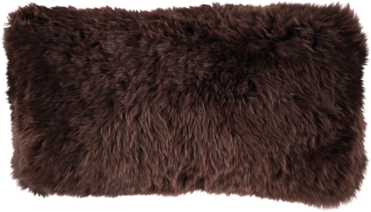 Lammeskindspude | Langhåret | New Zealand | Dobbeltsidet | 25x50 cm Chokolade
