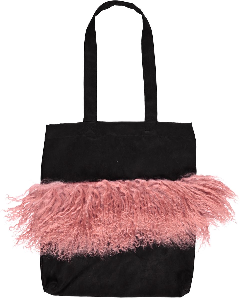 Tote taske | Tibetansk fåreskind | krøllet og lang uld Gammelrosa