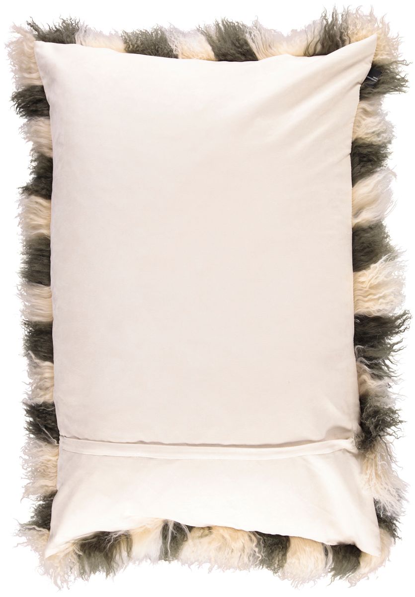 Lammeskindspude | Krøllet | Tibet | 60x90 cm Gylden Hvid / Mørkegrøn