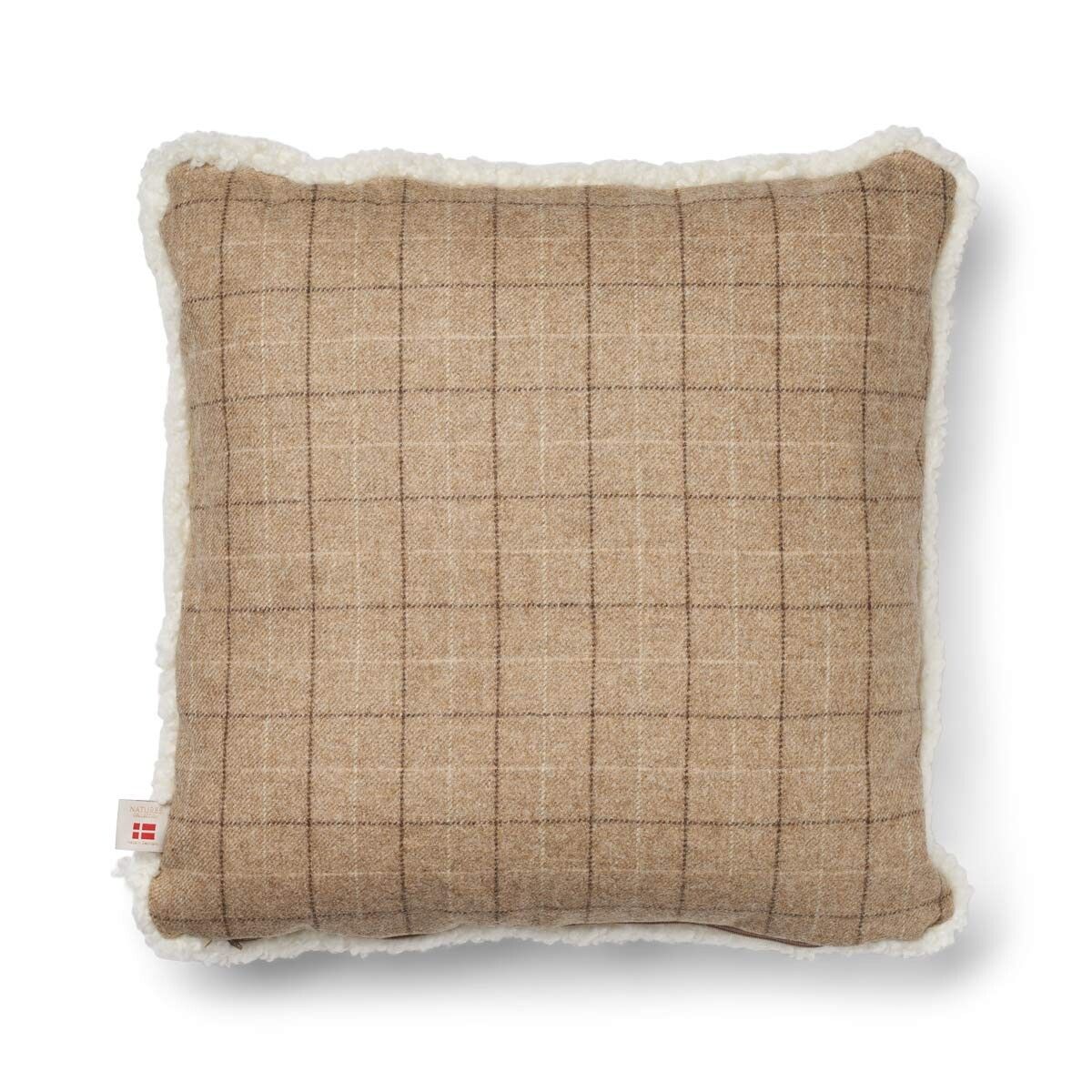 Checked Collection | Uldpude | Korthåret | 52x52 cm Tern / Beige / Hvid