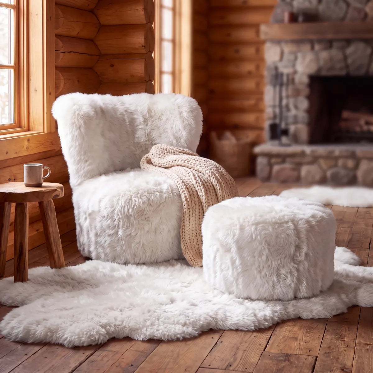 Rund Skandi Loungestol Beige