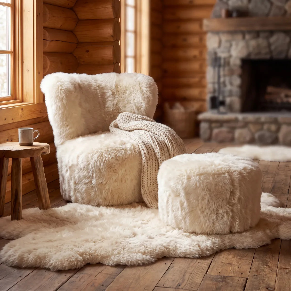 Skandi Footrest | Langhåret Lammeskind | New Zealand Beige
