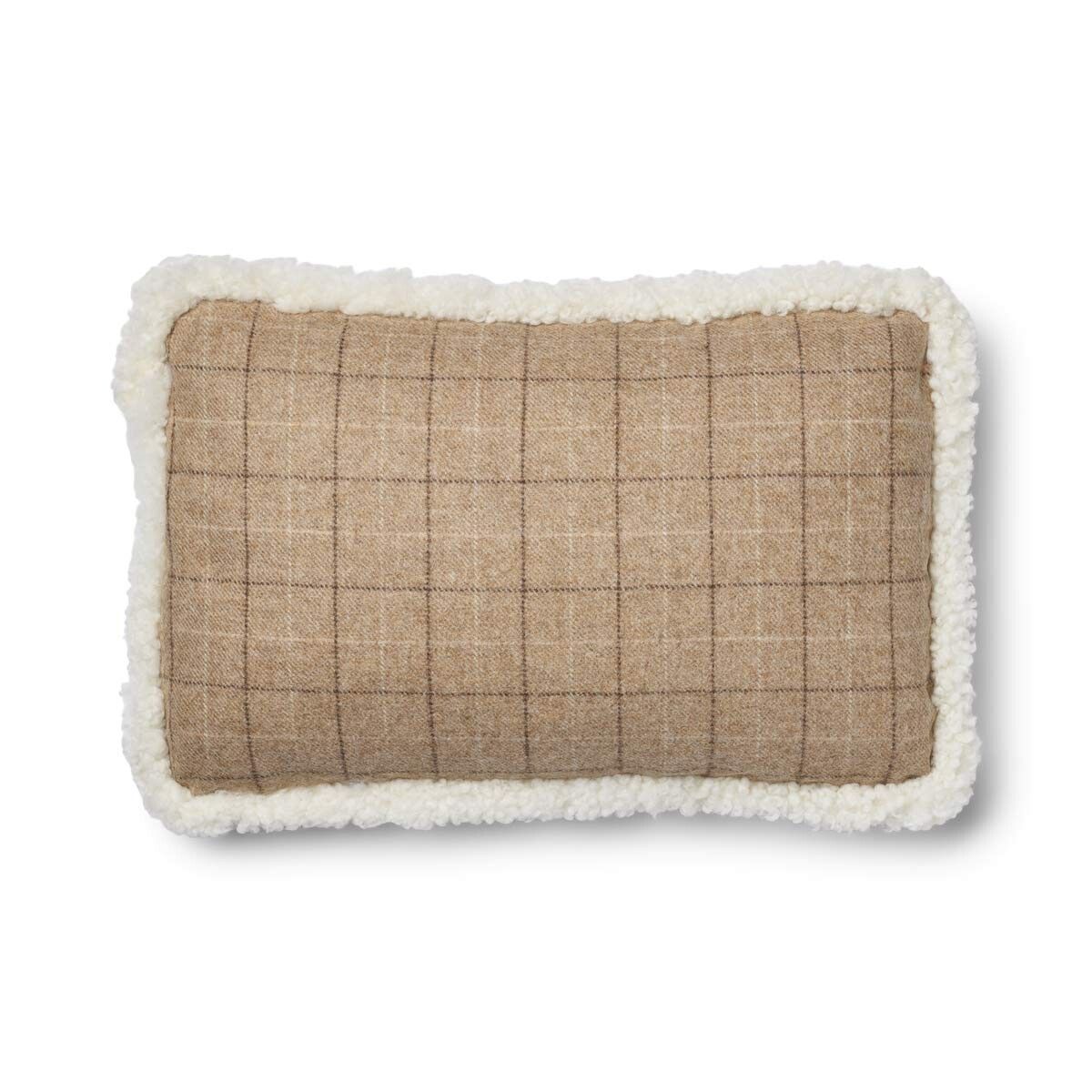 Checked Collection | Uldpude | Korthåret | Dobbeltsidet | 52x52 cm | 34x52 cm Havregryn-Beige/Hvid