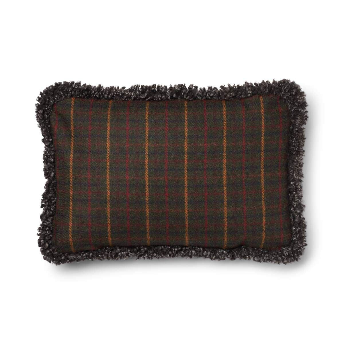 Checked Collection | Uldpude | Korthåret | Dobbeltsidet | 52x52 cm | 34x52 cm Kilberry Fir-Mørkegrøn/Cappuccino
