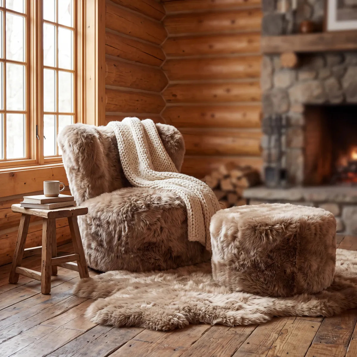 Skandi Footrest | Langhåret Lammeskind | New Zealand Taupe