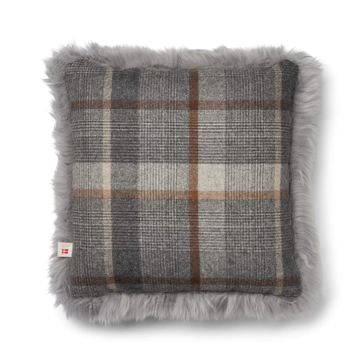 Checked Collection | Langhåret Pude | 52x52 cm Glencheck-Grå/Lysegrå