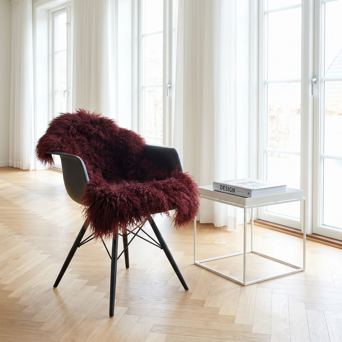 Lammeskind | Krøllet | Tibet | 85x50 cm Bordeaux