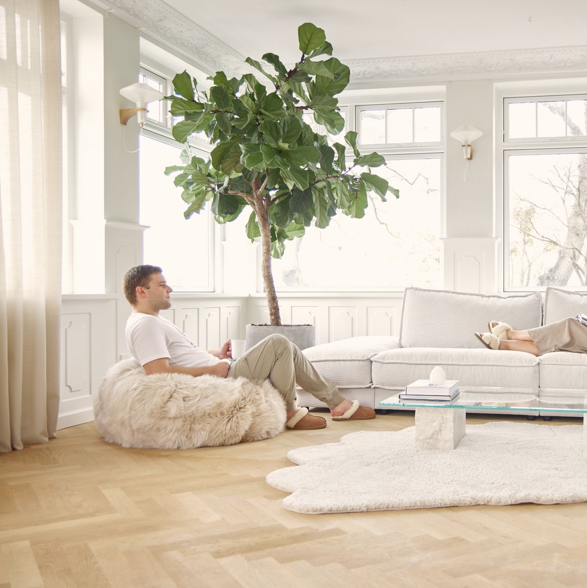 Rund sækkestol | Langhåret | New Zealand | 73x74 cm & 92x93 cm Sort